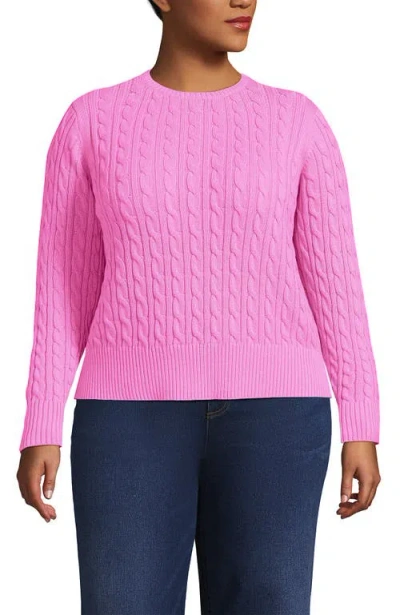 Lands' End Drifter Modern Cable Crew Sweater In Pink
