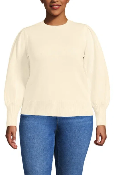 Lands' End Drifter Puff Sleeve Crew Neck Sweater In Neutral