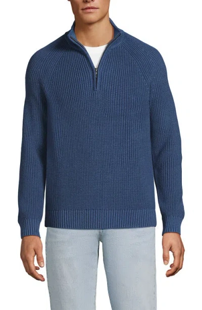 Lands' End Drifter Quarter Zip Sweater In Light Indigo Blue