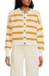 Lands' End Drifter Relaxed Cable Cardigan Sweater In Ivory/sweet Mango Gulf Stripe