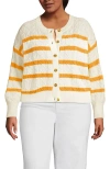 Lands' End Drifter Relaxed Cable Cardigan Sweater In Ivory/sweet Mango Gulf Stripe