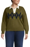 Lands' End Drifter Rugby With Woven Collar Sweater In Green