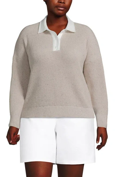 Lands' End Drifter Rugby With Woven Collar Sweater In Gray