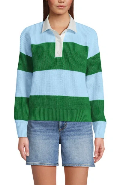 Lands' End Drifter Rugby With Woven Collar Sweater In Green