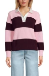 Lands' End Drifter Rugby With Woven Collar Sweater In Pink