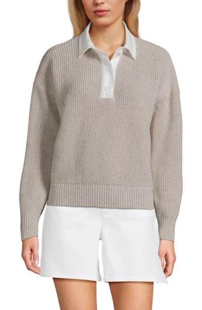 Lands' End Drifter Rugby With Woven Collar Sweater