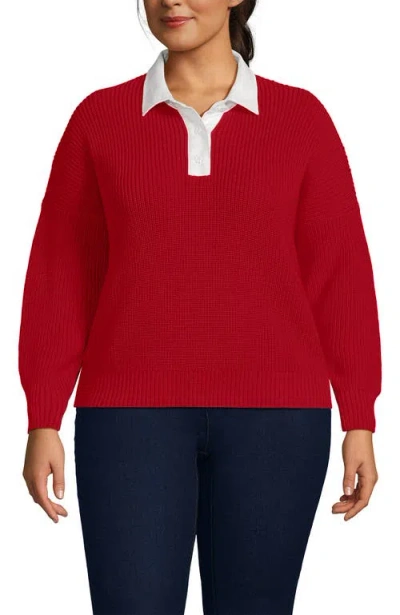 Lands' End Drifter Rugby With Woven Collar Sweater In Red