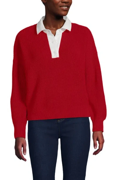 Lands' End Drifter Rugby With Woven Collar Sweater In Red