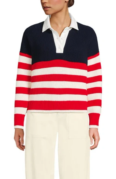 Lands' End Drifter Rugby With Woven Collar Sweater In Multi