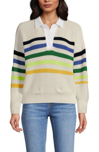 Lands' End Drifter Rugby With Woven Collar Sweater In Multi