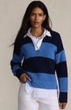 Lands' End Drifter Rugby With Woven Collar Sweater In Blue
