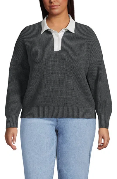 Lands' End Drifter Rugby With Woven Collar Sweater In Animal Print