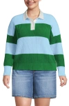 Lands' End Drifter Rugby With Woven Collar Sweater In Green