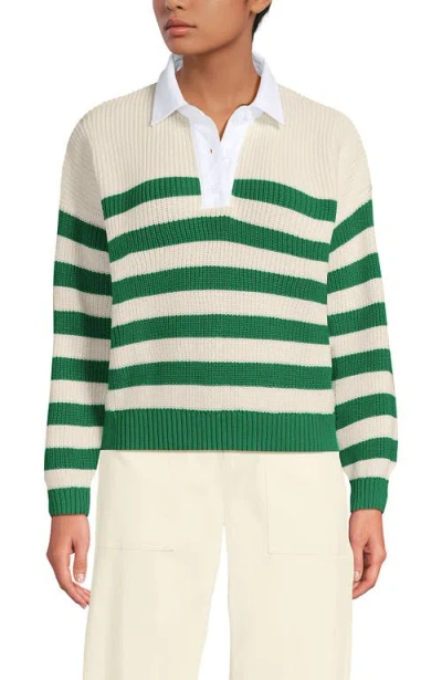 Lands' End Drifter Rugby With Woven Collar Sweater In Green