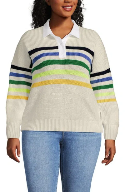 Lands' End Drifter Rugby With Woven Collar Sweater In White