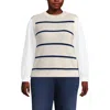Lands' End Plus Size Drifter Shaker Button Shoulder Sweater Vest With Poplin Sleeves In Fresh Ivory/navy Stripe