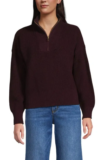 Lands' End Drifter Shaker Wedge Quarter Zip Sweater In Brown