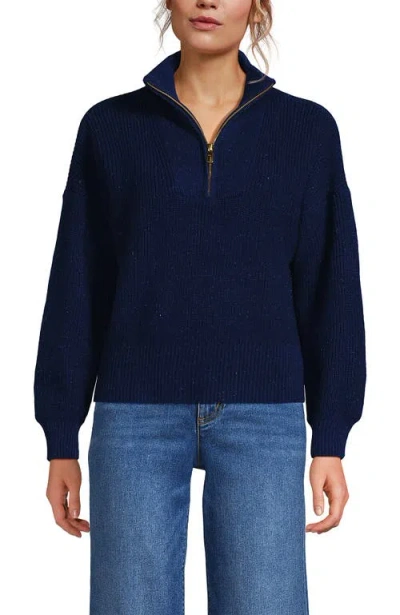 Lands' End Drifter Shaker Wedge Quarter Zip Sweater In Blue