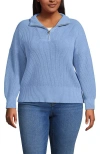 Lands' End Plus Size Drifter Floatback Jacquard Quarter Zip Sweater In Blue