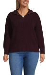 Lands' End Plus Size Drifter Floatback Jacquard Quarter Zip Sweater In Burgundy