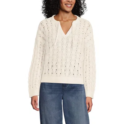 Lands' End Drifter Tie Notch Neck Sweater In White