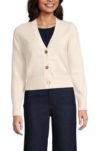 Lands' End Drifter Vneck Dress Cardigan Sweater In White