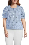 Lands' End Easy Care Puff Sleeve Statement Collar Shirt In Multi