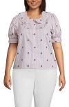 Lands' End Easy Care Puff Sleeve Statement Collar Shirt In Purple