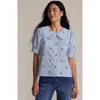 Lands' End Easy Care Puff Sleeve Statement Collar Shirt In Blue