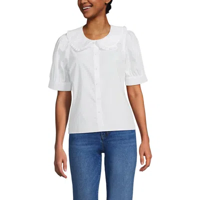 Lands' End Easy Care Puff Sleeve Statement Collar Shirt In White