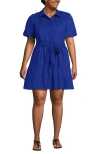 Lands' End Elbow Sleeve Eyelet Knee Length Shirt Dress In Blue
