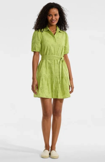 Lands' End Elbow Sleeve Eyelet Knee Length Shirt Dress In Multi