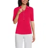 Lands' End Elbow Sleeve Lightweight Jersey Embellished Polo In Berry Rouge/ivory