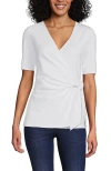 Lands' End Elbow Sleeve Lightweight Jersey Side Tie Blouse In White