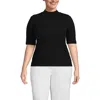 Lands' End Elbow Sleeve Pointelle Rib Mock Neck In Black