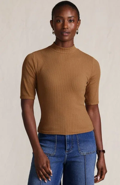 Lands' End Elbow Sleeve Pointelle Rib Mock Neck In Brown