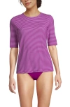 Lands' End Elbow Sleeve Relaxed Upf 50 Rash Guard In Crimson Rose Mini Stripe