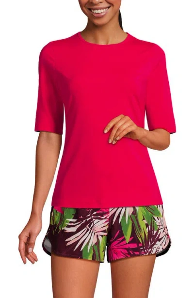 Lands' End Elbow Sleeve Relaxed Upf 50 Rash Guard In Red