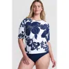 Lands' End Elbow Sleeve Relaxed Upf 50 Rash Guard In White/navy Lilies Placement