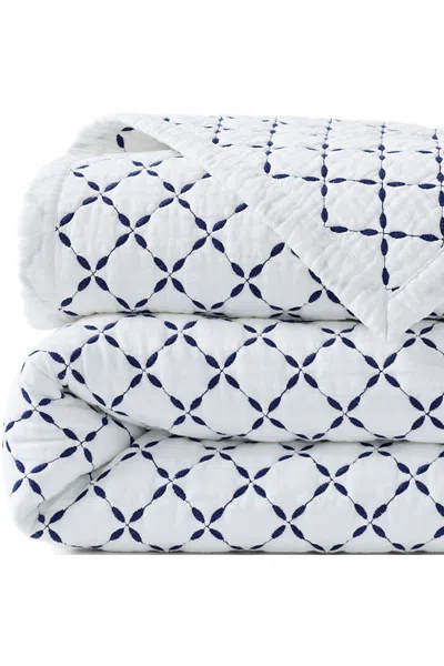 Lands' End Embroidered Diamond Double Voile Quilt In Blue