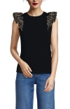 Lands' End Embroidered Ruffle Tank Top In Black
