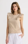 Lands' End Embroidered Ruffle Tank Top In Champagne