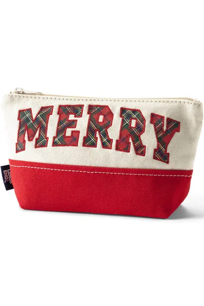 Lands' End Embroidered Zipper Canvas Pouch In Red