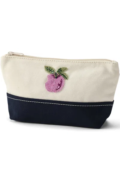 Lands' End Embroidered Zipper Canvas Pouch In Blue