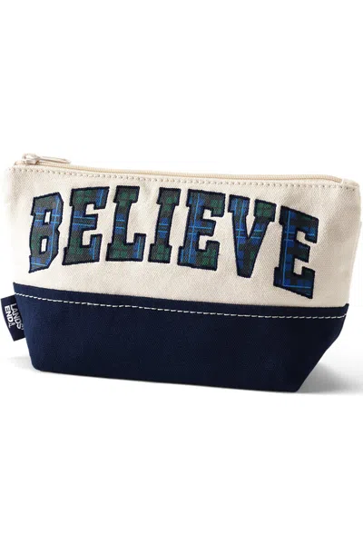 Lands' End Embroidered Zipper Canvas Pouch In Blue
