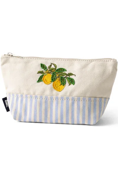 Lands' End Embroidered Zipper Canvas Pouch In White