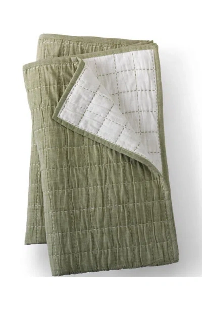 Lands' End Essential Cotton Windowpane Reversible Bed Blanket In Green