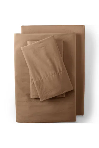 Lands' End Essential Garment Washed Cotton Percale Bed Sheet Set In Brown