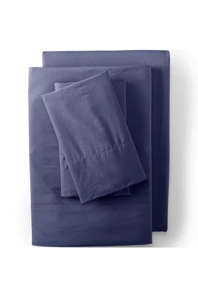 Lands' End Essential Garment Washed Cotton Percale Bed Sheet Set In Blue