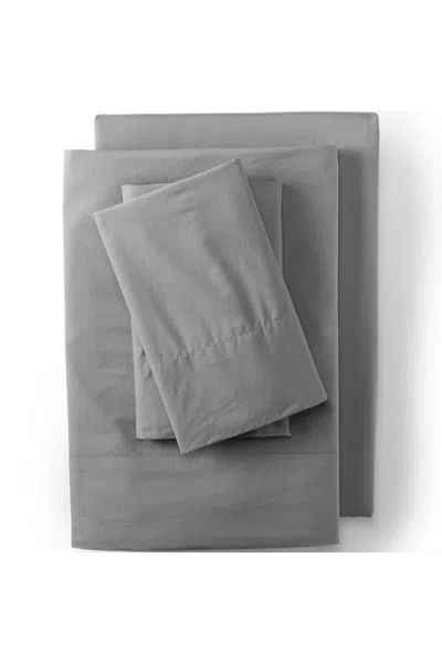 Lands' End Essential Garment Washed Cotton Percale Bed Sheet Set In Gray